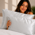 100% Silk Zippered Pillowcase Pair Metallic Silver