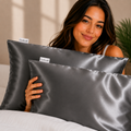 100% Silk Zippered Pillowcase Pair Pebble Gray
