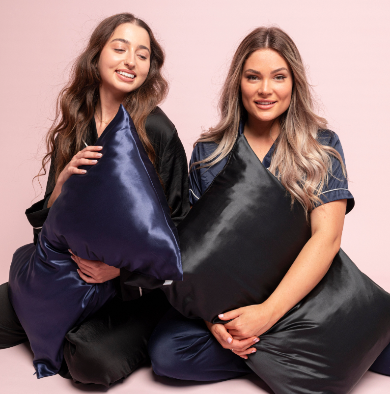 100% Silk Zippered Pillowcase Pair Inky Black